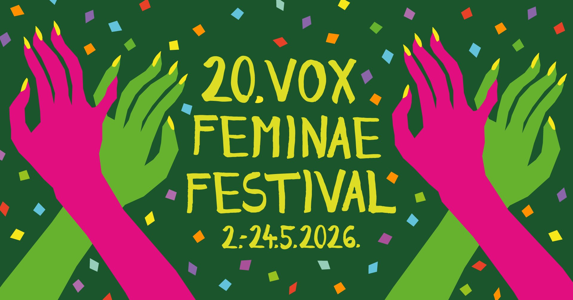 Promo plakat, sa svake strane dvije ruke - zelena i roza